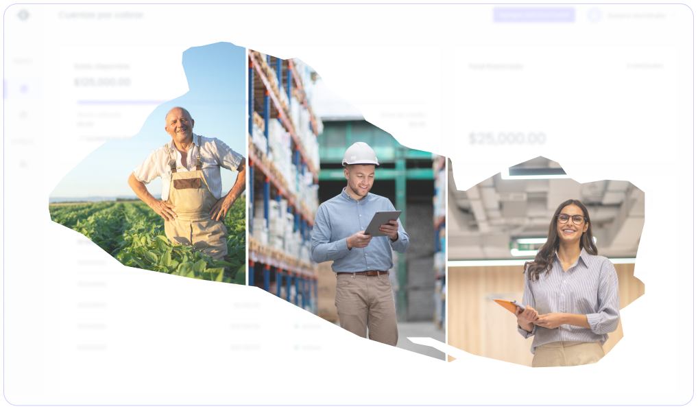 Mapa de El Salvador con tres imágenes de trabajadores