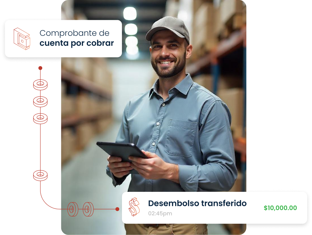 Dueño de negocios en bodega con tablet en las manos